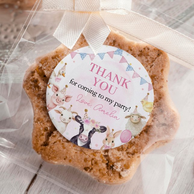 Sticker Rond Animaux de ferme de filles roses Anniversaire (Créateur téléchargé)