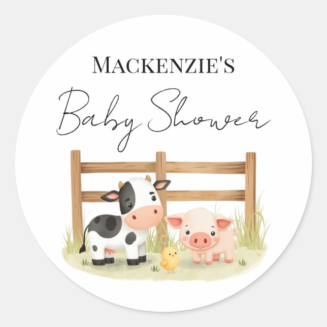 Sticker Rond Animaux de ferme mignons Vache, Cochon et Poussin  (Devant)