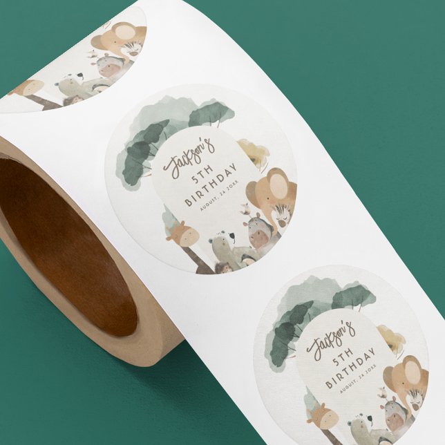 Sticker Rond Animaux de fête à l'aquarelle Photo Fête d'anniver (Créateur téléchargé)