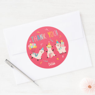 Sticker Rond Animaux de Fête Animaux Lama Anniversaire Filles R