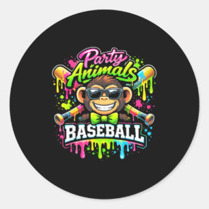 Sticker Rond Animaux de fête baseball glace dégoulinante singe