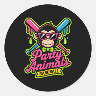 Sticker Rond Animaux de fête baseball singe drôle slime vibrant