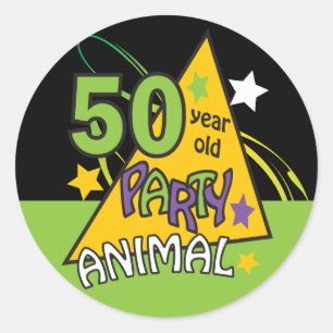 Sticker Rond Animaux de fête de 50 ans   50e anniversaire