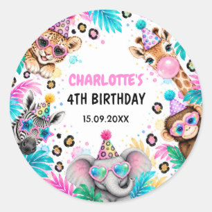 Sticker Rond Animaux de fête de safari néon fantaisiste pour fi