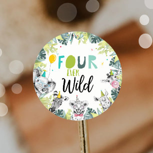 Sticker Rond Animaux de fête Safari Garçon Quatre jamais Wild A