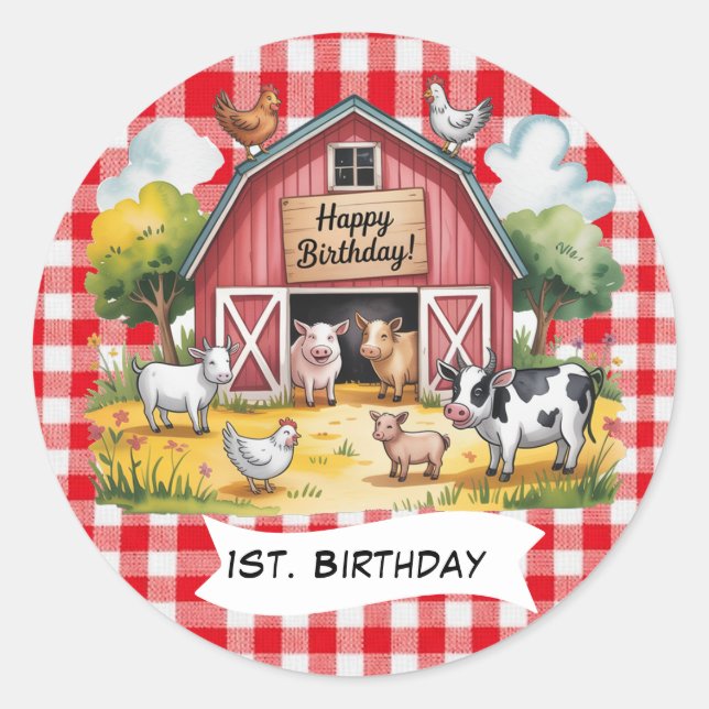 Sticker Rond Animaux de la ferme 1er anniversaire (Devant)