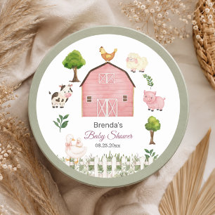 Sticker Rond Animaux de la ferme à l'aquarelle Baby Shower de l