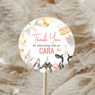 Sticker Rond Animaux de la ferme fête d'anniversaire