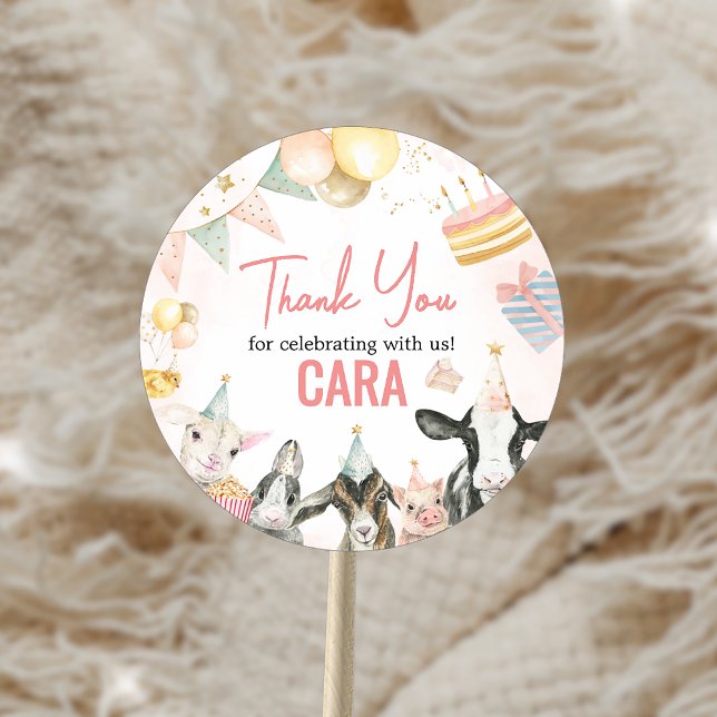 Sticker Rond Animaux de la ferme fête d'anniversaire (Animals Farm Party Birthday Party Sticker)