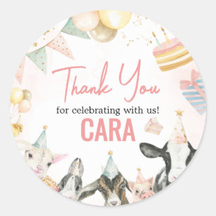 Sticker Rond Animaux de la ferme fête d'anniversaire