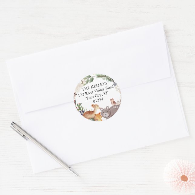 Sticker Rond Animaux de la forêt Adresse de retour (Enveloppe)