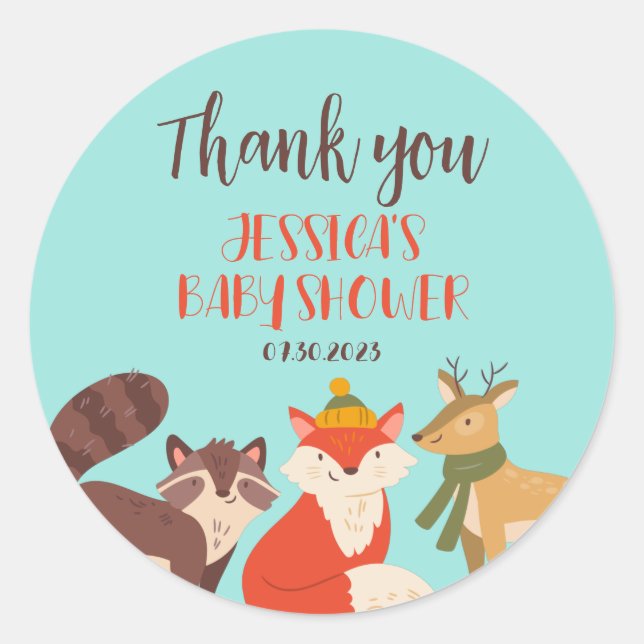 Sticker Rond Animaux de la forêt automnale Fête de bébé de la s (Devant)