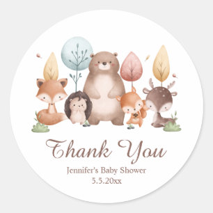 Sticker Rond animaux de la forêt boisée merci baby shower migno