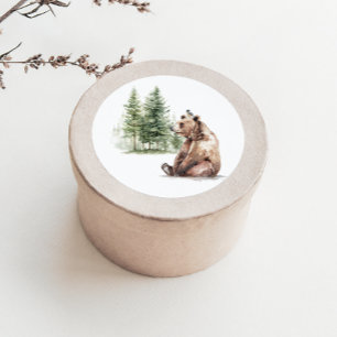 Sticker Rond Animaux de la Forêt Cadeau de Baby Shower Ours e