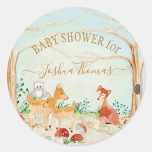 Sticker Rond Animaux de la forêt de bois Cerf Renard Lapin Hibo