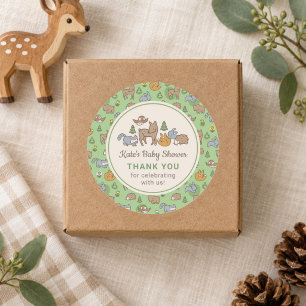 Sticker Rond Animaux de la forêt de boisland Baby Shower verte