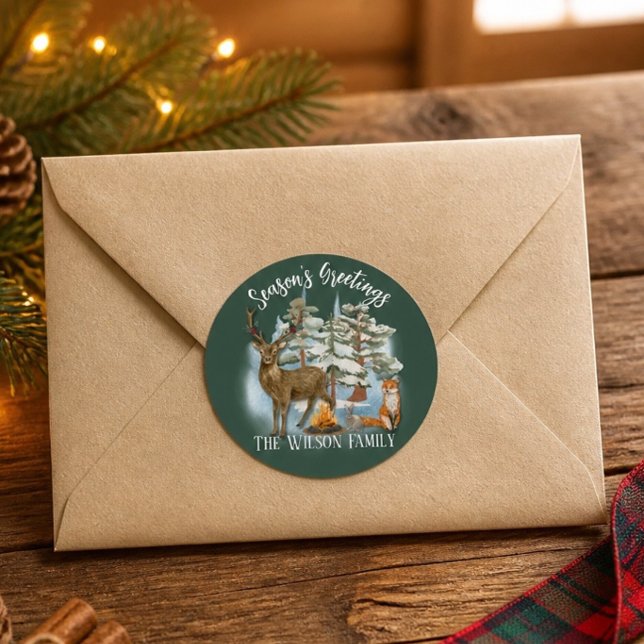 Sticker Rond Animaux de la forêt de Noël (Créateur téléchargé)