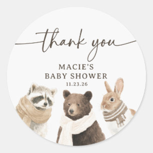 Sticker Rond Animaux de la forêt d'hiver Remerciement Baby Show