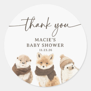 Sticker Rond Animaux de la forêt d'hiver Remerciement Baby Show