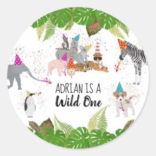 Sticker Rond Animaux de la Jungle drôle et mignonne à Party Wil