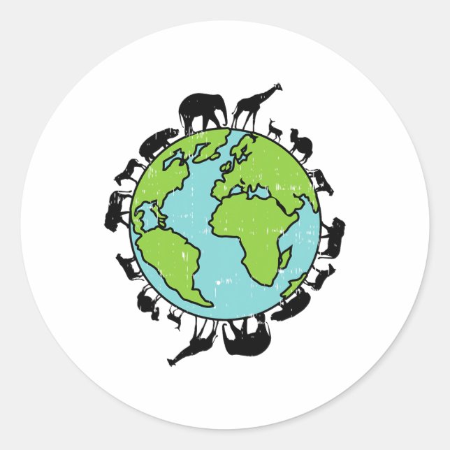 Sticker Rond Animaux de la Terre Conservation de la faune Envir (Devant)