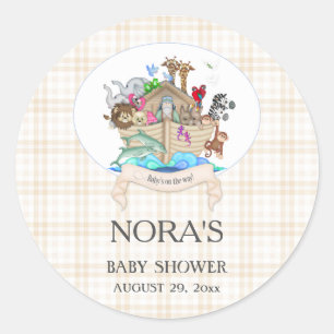 Sticker Rond Animaux de l'Arche de Noé Gingham Ivoire