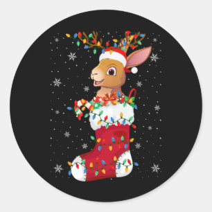 Sticker Rond Animaux de lièvre de Santa Hat en Chaussettes Lumi