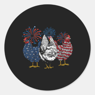 Sticker Rond Animaux de poulet américains drôles de feu d'artif
