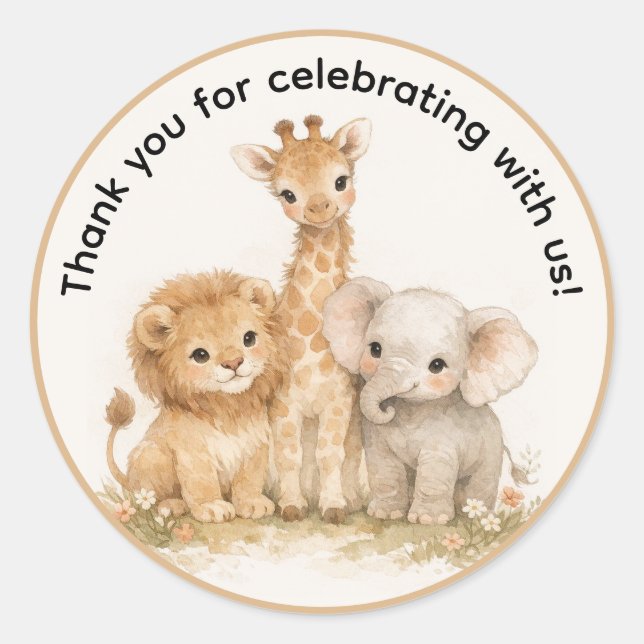 Sticker Rond Animaux de Safari Boho Neutre Merci  (Devant)