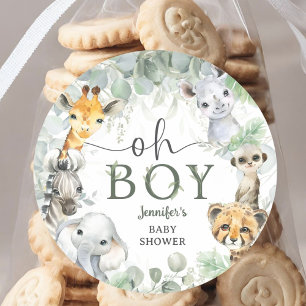 Sticker Rond Animaux de Safari Jungle Baby Shower Oh Garçon