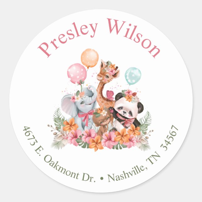 Sticker Rond Animaux de safari pour filles (Devant)