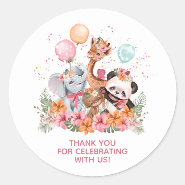 Sticker Rond Animaux de safari pour filles (Devant)