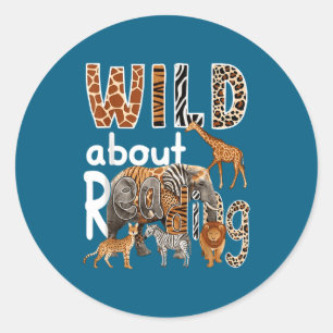 Sticker Rond Animaux de zoo fous de lecture