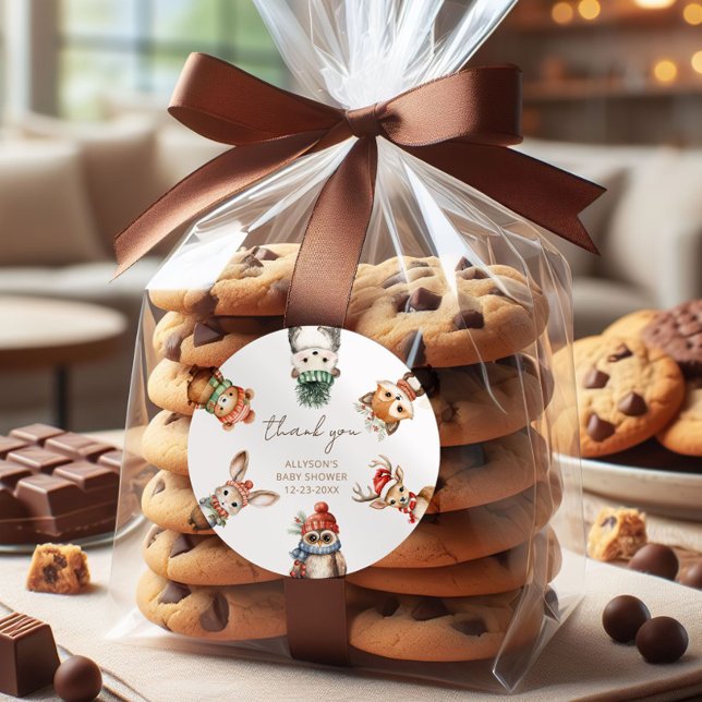 Sticker Rond Animaux des bois baby shower d'hiver de Noël (Créateur téléchargé)