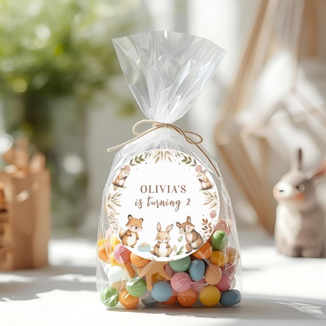 Sticker Rond Animaux des bois fête d'anniversaire (Créateur téléchargé)