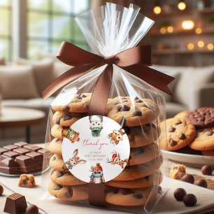 Sticker Rond Animaux des bois Noël hiver anniversaire