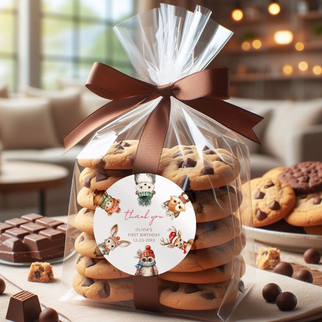 Sticker Rond Animaux des bois Noël hiver anniversaire (Créateur téléchargé)