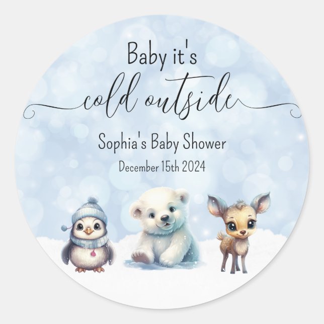 Sticker Rond Animaux d'hiver Froid hors Baby shower (Devant)
