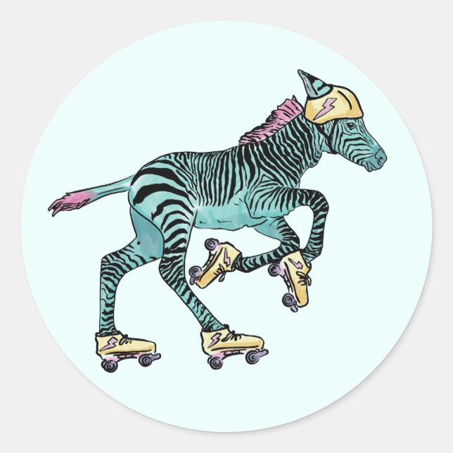 Sticker Rond animaux en patins à rouleaux (Devant)