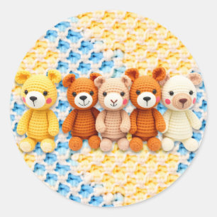 Sticker Rond Animaux en peluche au crochet bleu et jaune