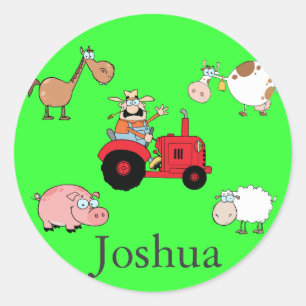 Sticker Rond Animaux et tracteur de ferme