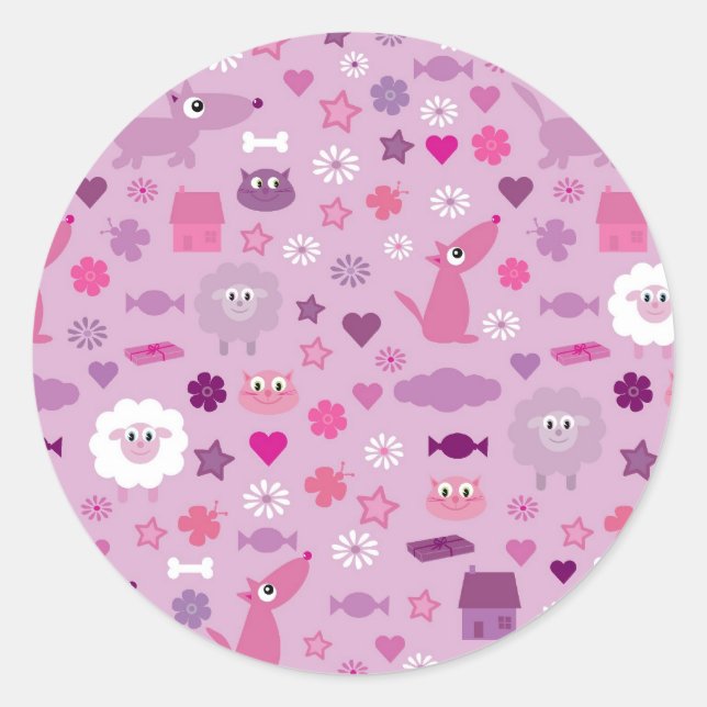 Sticker Rond Animaux et trucs marrants mignons pour des (Devant)