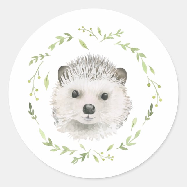 Sticker Rond Animaux forestiers Hérisson Végétal Bois Mignonne (Devant)