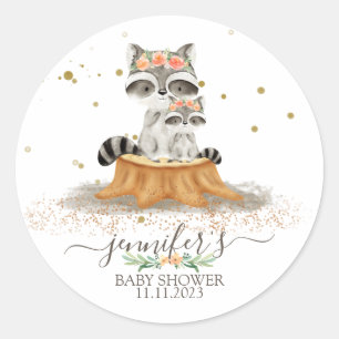 Sticker Rond Animaux Fourrure Raccoon Famille Favoriser