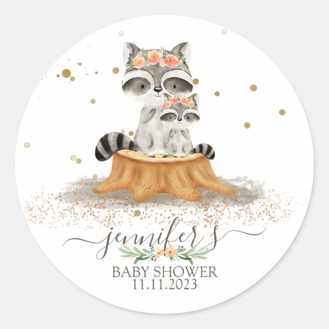 Sticker Rond Animaux Fourrure Raccoon Famille Favoriser (Devant)