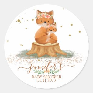 Sticker Rond Animaux Maman et Bébé Renard Favori de Famille