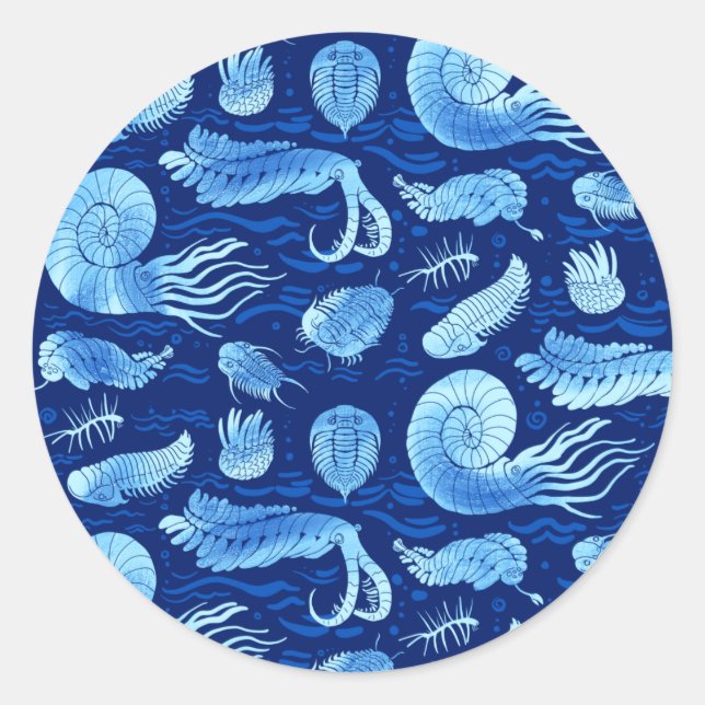 Sticker Rond Animaux marins : Trilobites, Anomalocaris... (Devant)