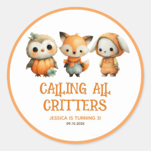 Sticker Rond Animaux mignons de la forêt automne anniversaire e