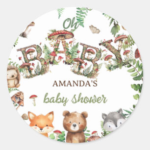 Sticker Rond Animaux mignons de la forêt Baby Shower 