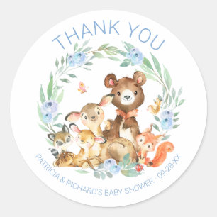 Sticker Rond Animaux mignons de la forêt Baby Shower végétation